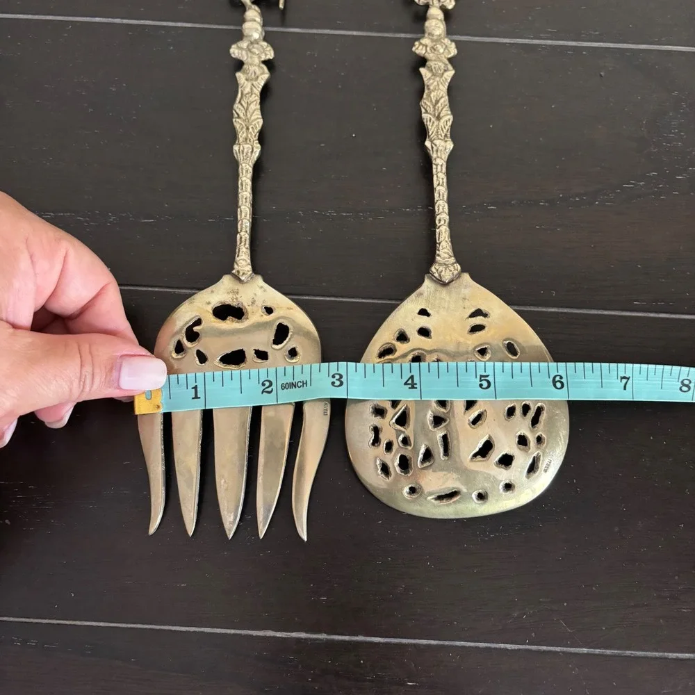 Vintage Italian Brass Salad Serving Set | Cherub Lion Fleur-de-Lis Ornate |‎ 2pc